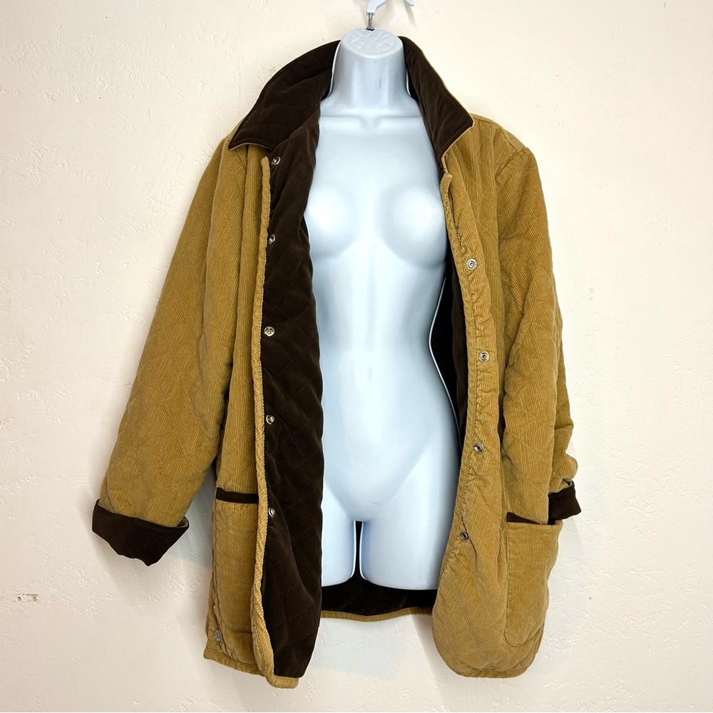 Denim&Co Vtg 90s Barn Jacket Reversible Brown Quilted and Tan Corduroy Size L - Picture 3 of 11
